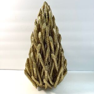 Gold Glitter Decorative Tree Sculpture | 13.5” Holiday Tabletop Accent